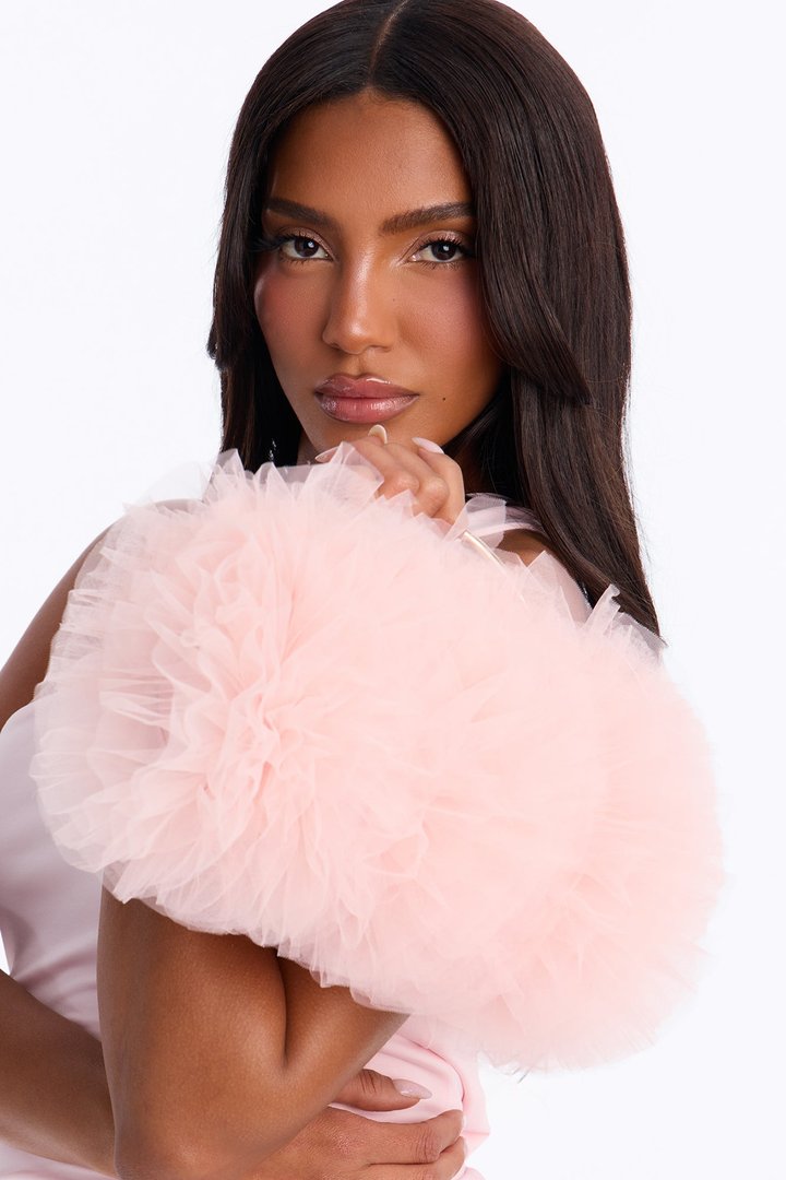On A Cloud Ruffled Satchel Handbag - Pink