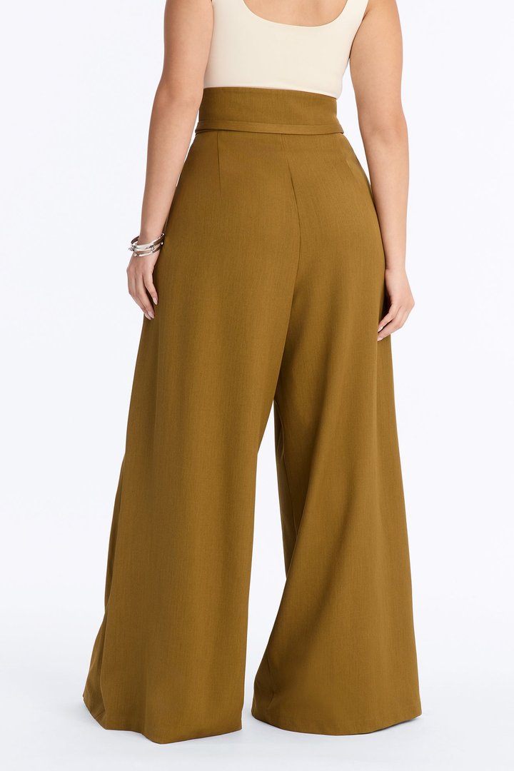 Amaia Asymmetrical Waist Belted Pleated Trouser - Olive