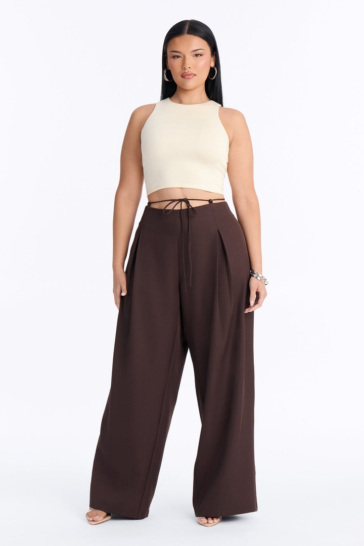 Malibu Tie Waist Wide Leg Trouser - Chocolate