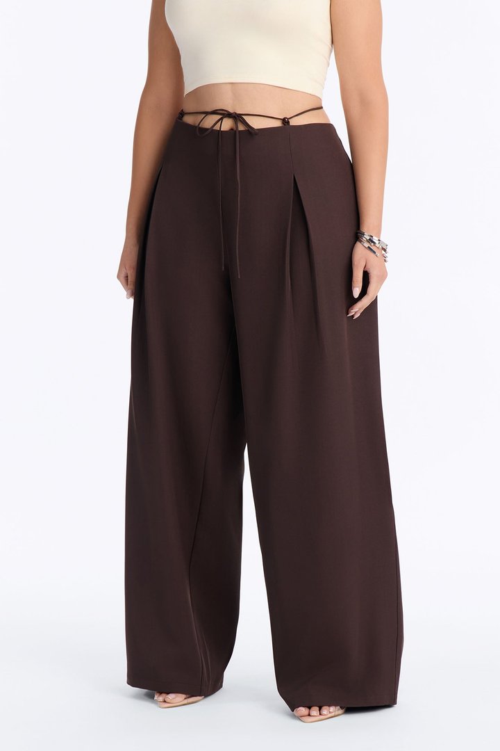 Malibu Tie Waist Wide Leg Trouser - Chocolate