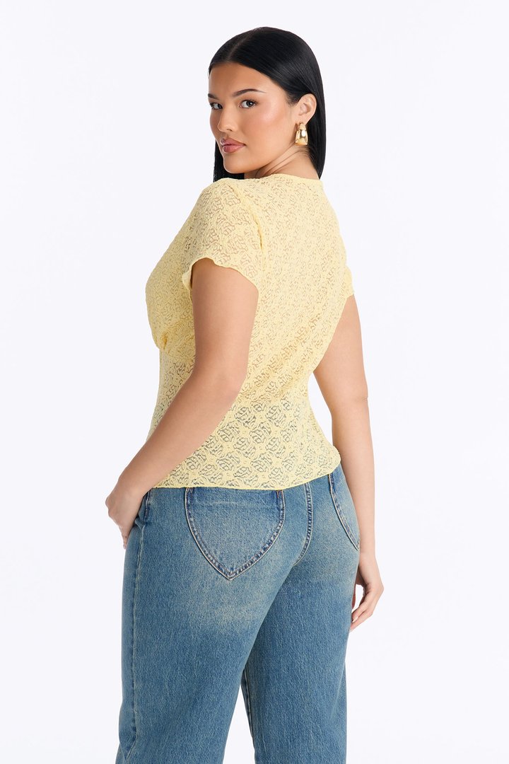 Annie Cut Out Lace Short Sleeve Top - Butter Yellow
