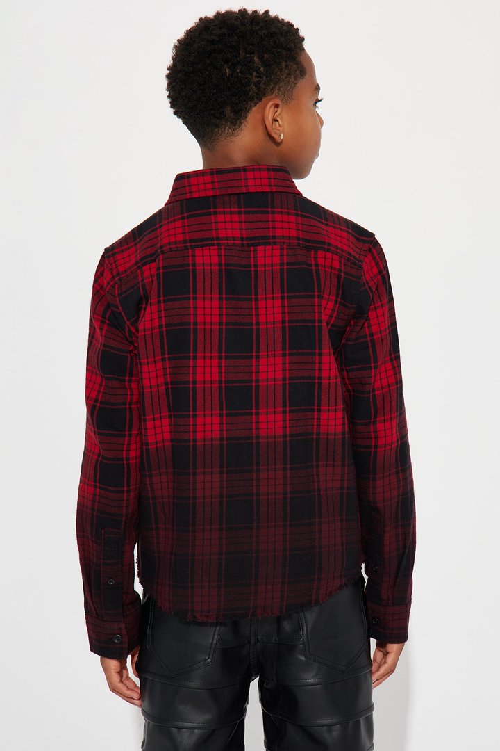 Mini Sunset Dip Dye Flannel Shirt - Red/Black