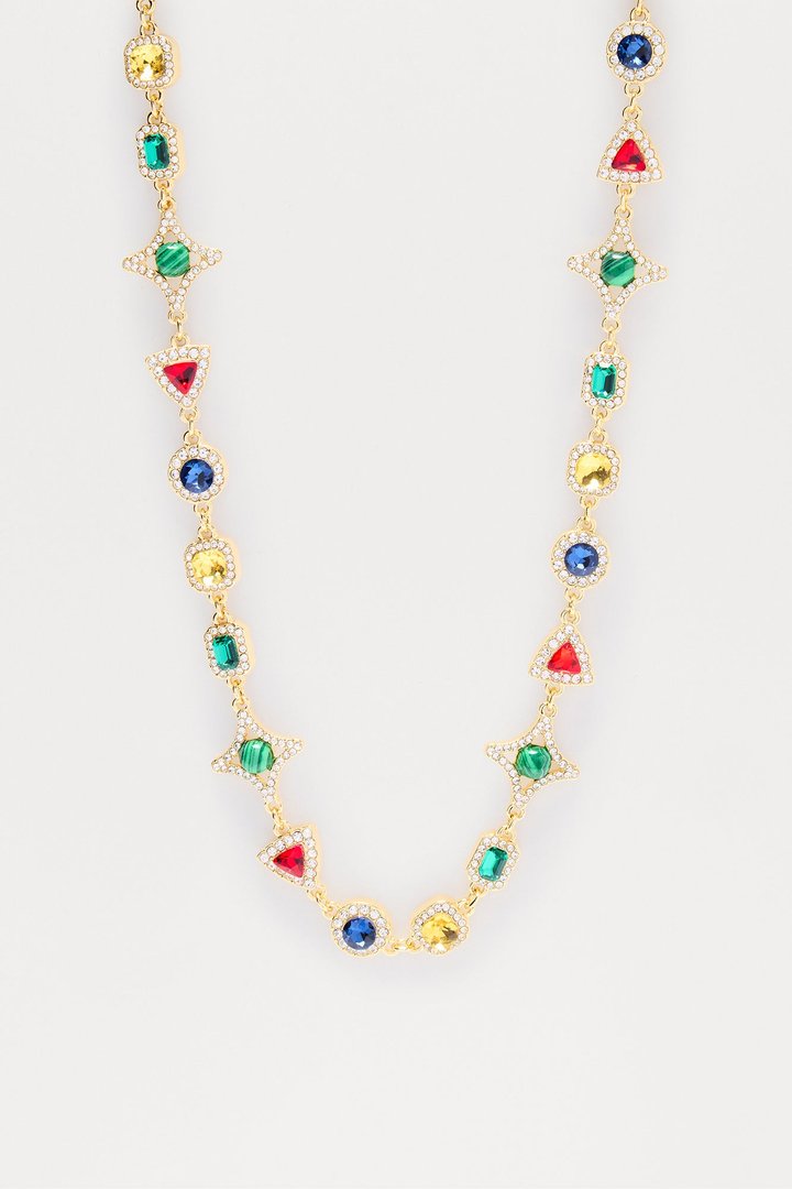 Mixed Stones Iced Necklace - Multi Color
