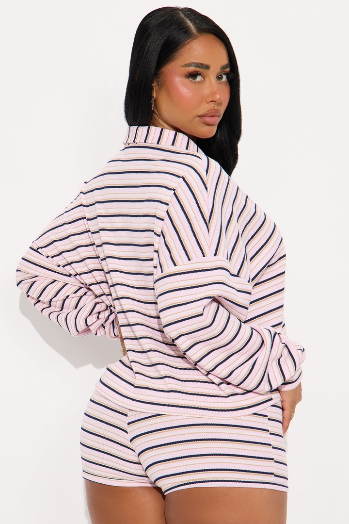 Quiet Lines Stripe Short Set - Pink/combo