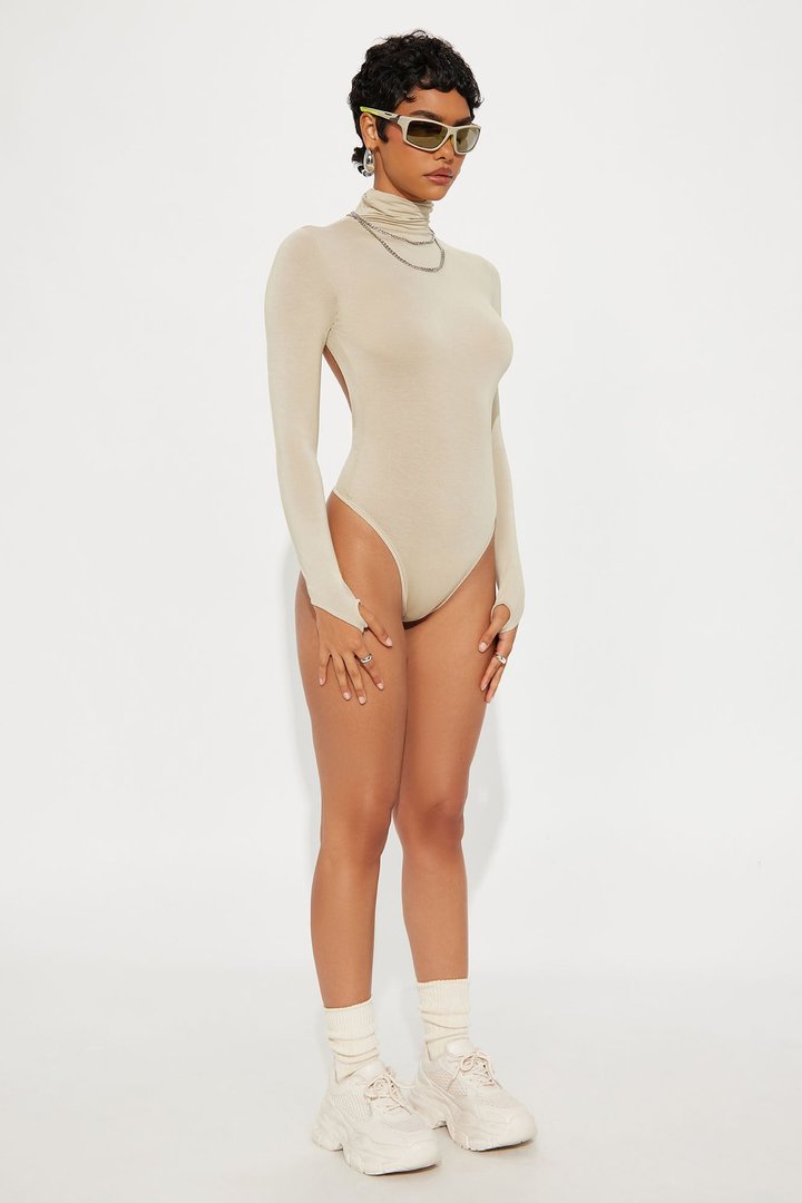 Modal Open Back Turtle Neck Bodysuit - Stone