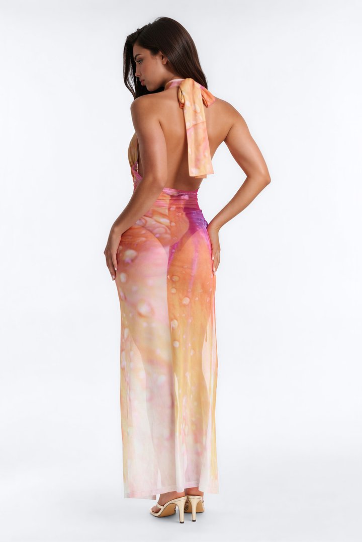 Freya Cut Out Mesh Maxi Dress - Purple/combo