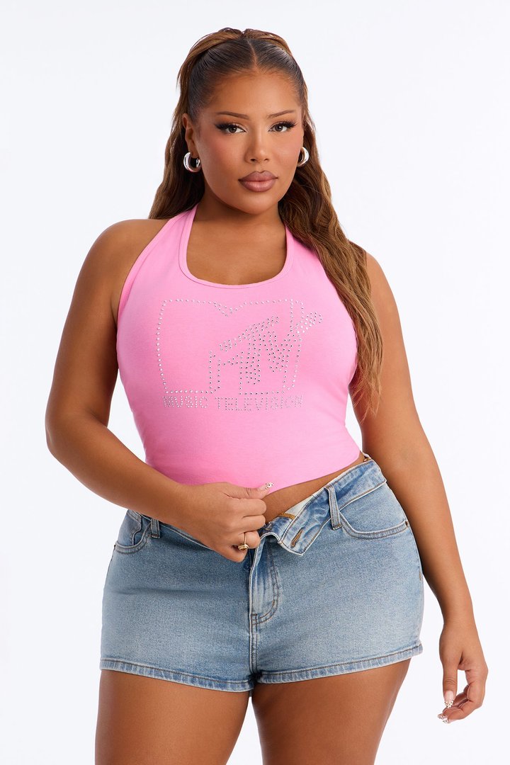 MTV Rhinestone Halter Top - Light Pink
