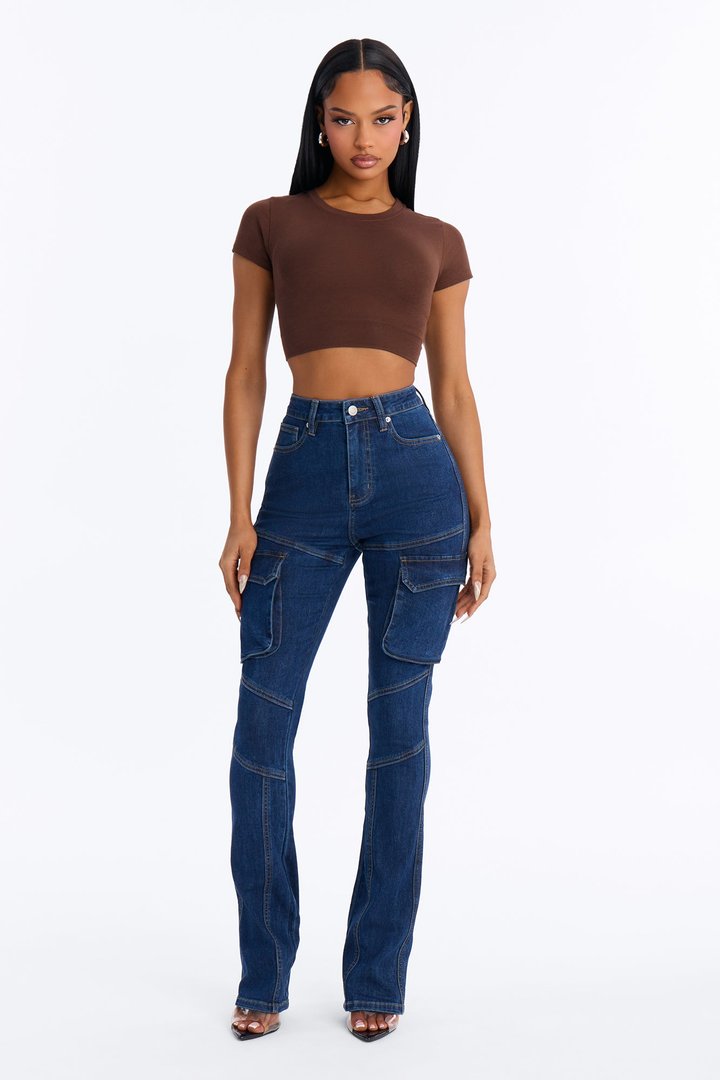 Night Run Cargo High Rise Bootcut Jeans - Dark Wash