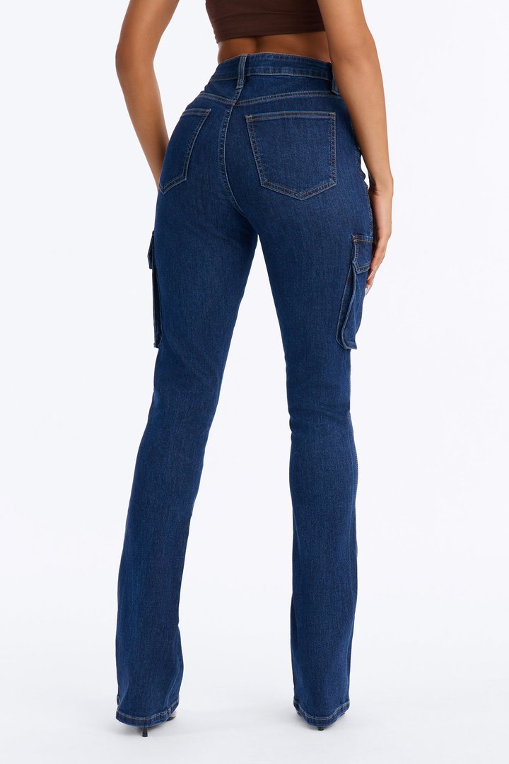 Night Run Cargo High Rise Bootcut Jeans - Dark Wash