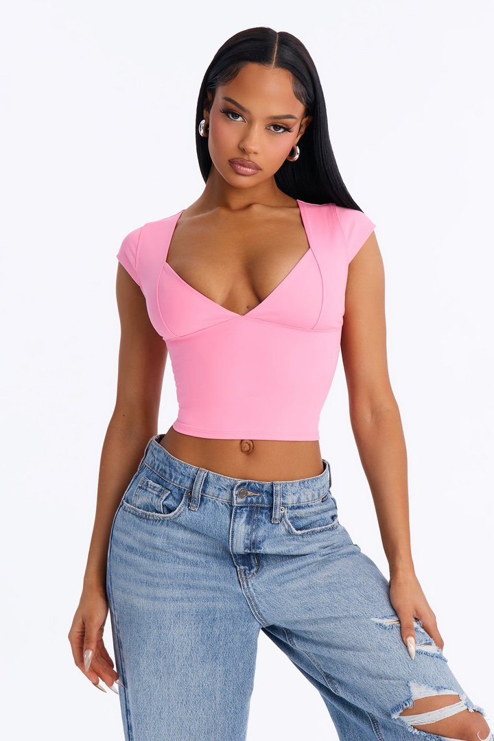 Salty Sweet Plunge Neck Top - Pink