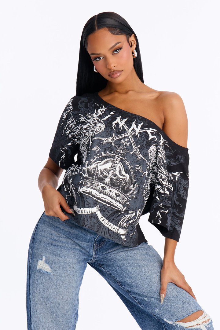 Dark Knight Off Shoulder T-Shirt - Black
