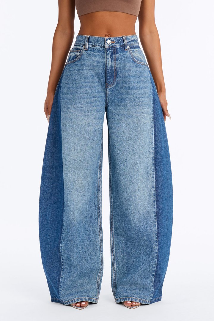 London Edition Two Tone Wide Leg Jeans - Medium Wash