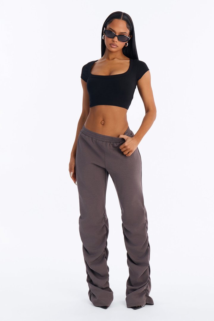 Liora Stacked Wide Leg Neoprene Pant - Charcoal