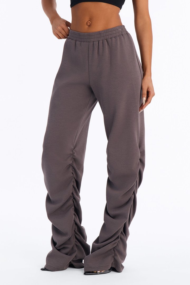 Liora Stacked Wide Leg Neoprene Pant - Charcoal