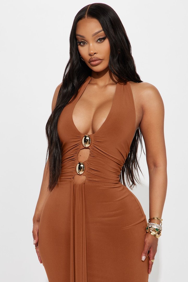 Alaia Draped Halter Maxi Dress - Copper