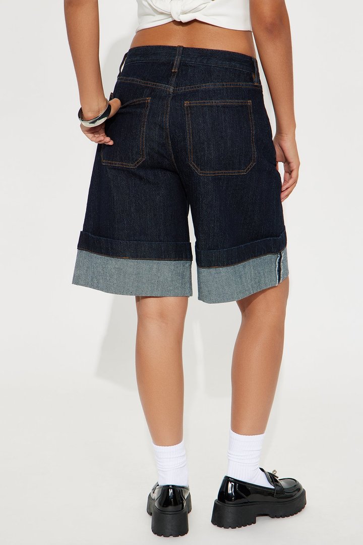Kennedy Cuffed Bermuda Denim Shorts - Dark Wash