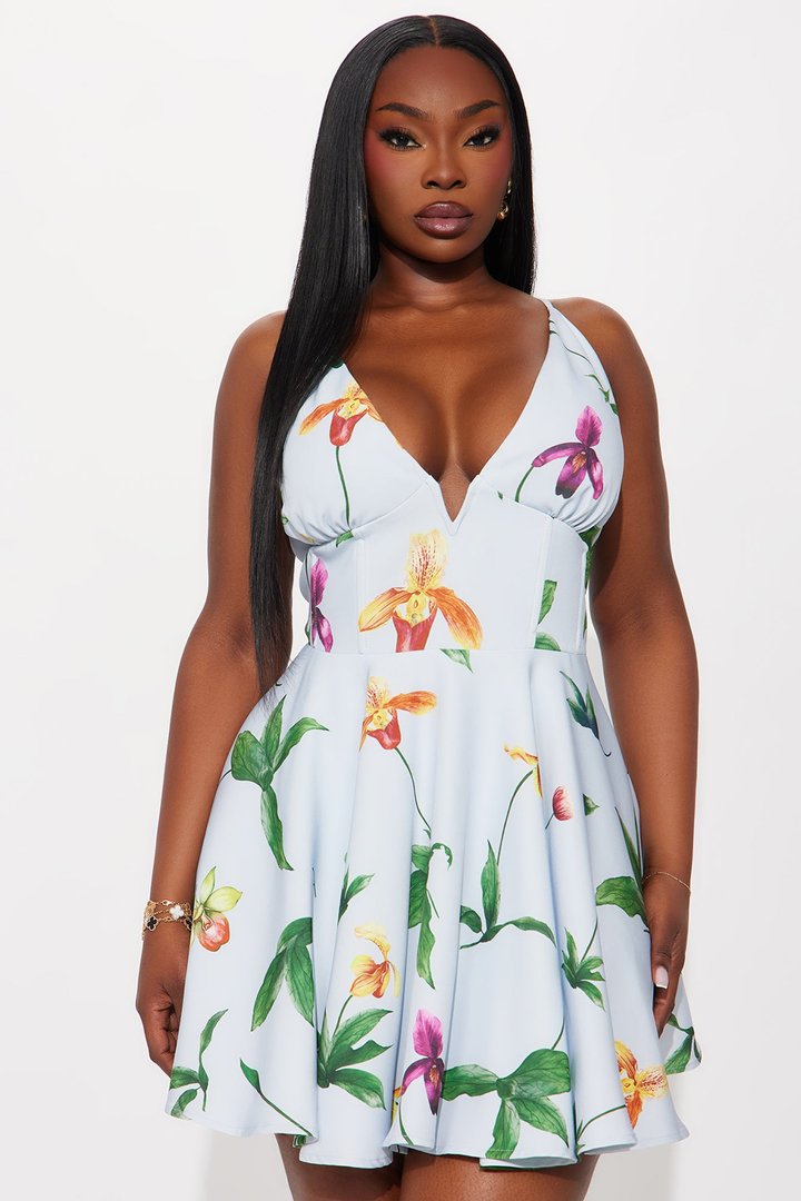 Astoria Floral Corset Mini Dress - Light Blue