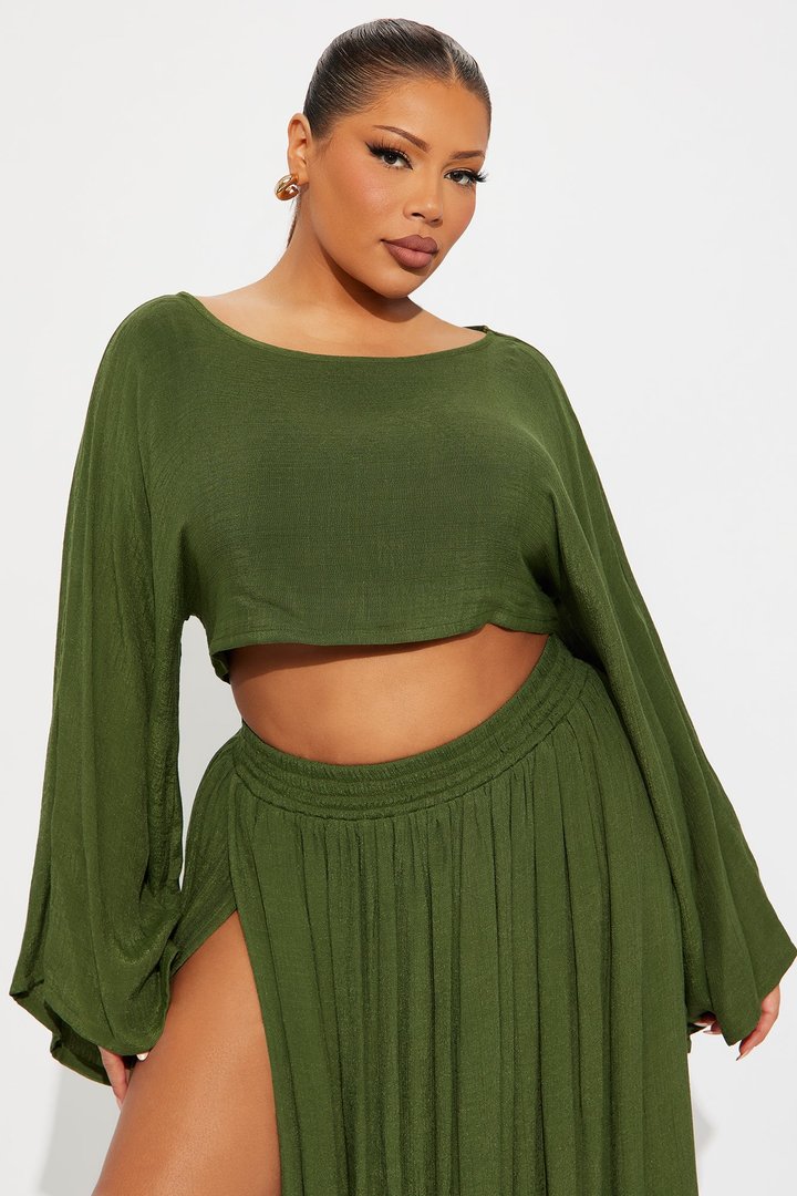Miranda Maxi High Slit Maxi Skirt Set - Olive