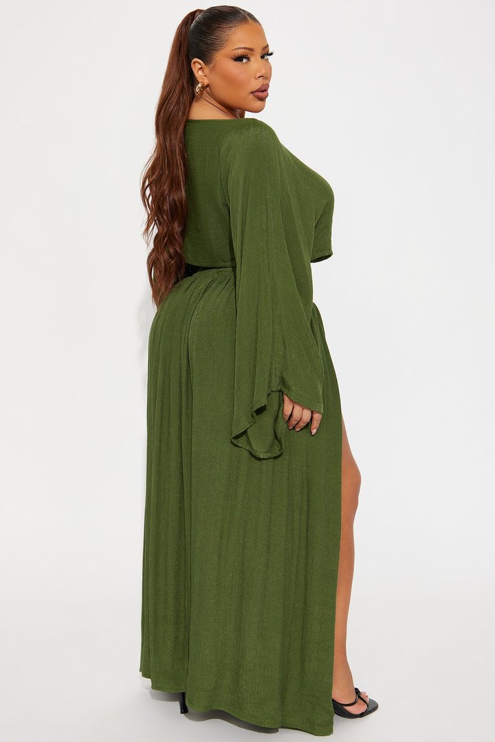 Miranda Maxi High Slit Maxi Skirt Set - Olive