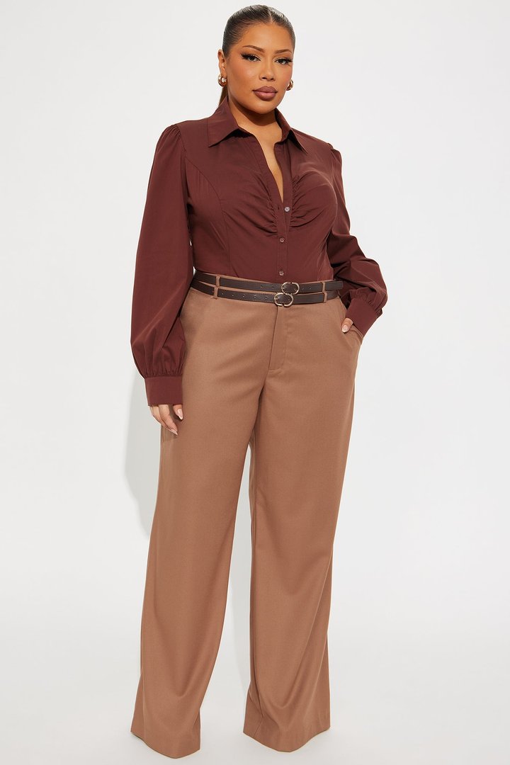 My New Obsession Belted Wide Leg Trouser Pant - Brown