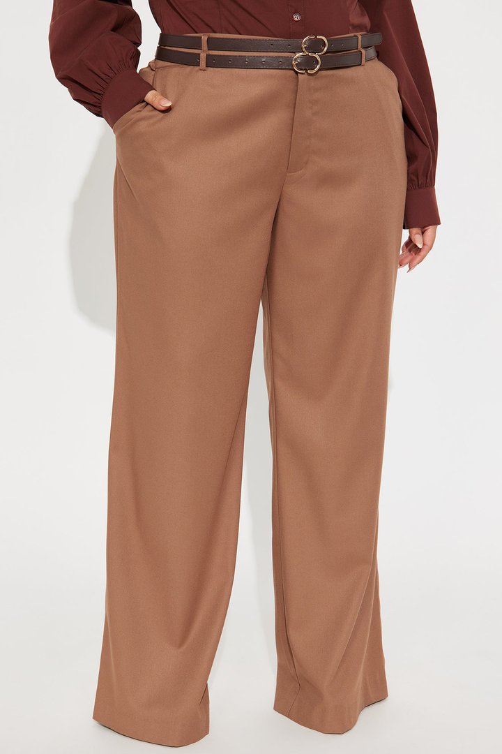 My New Obsession Belted Wide Leg Trouser Pant - Brown