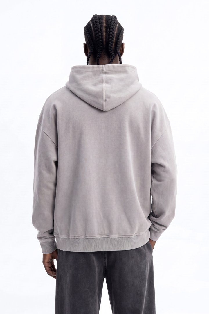 Soft Touch Washed Interlock Oversized Hoodie - Grey