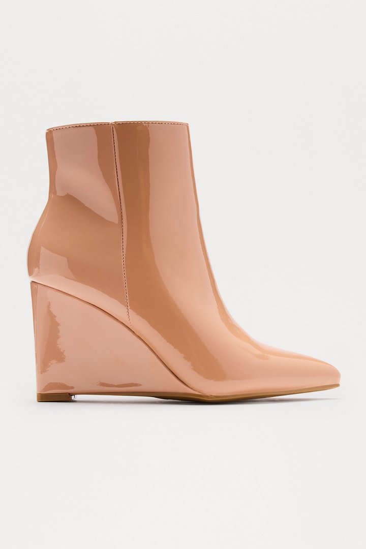 Ricki Faux Patent Wedge Booties - Natural