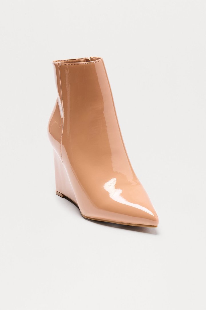 Ricki Faux Patent Wedge Booties - Natural