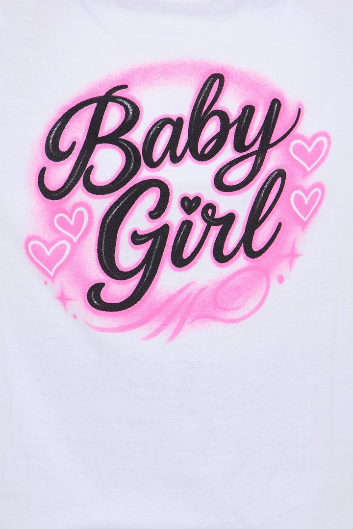 Mini Baby Girl Airbrush Short Sleeve Tee - White