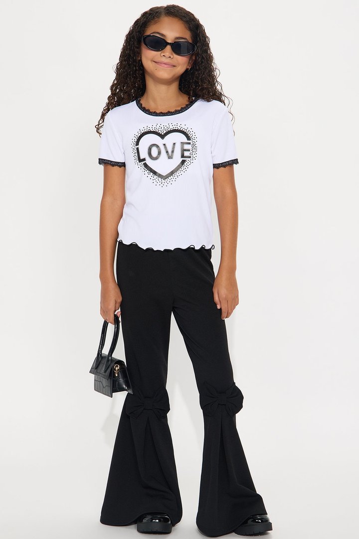 Mini Full Of Love Pant Set - Black/White