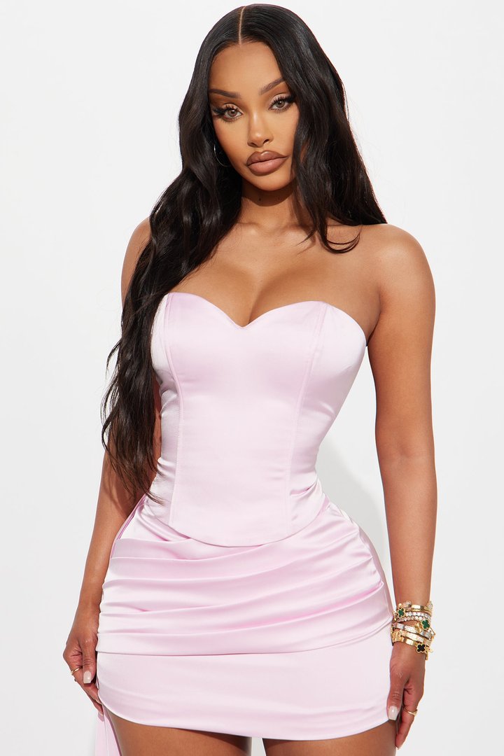 Princess Life Satin Corset and Mini Skirt Set - Pink