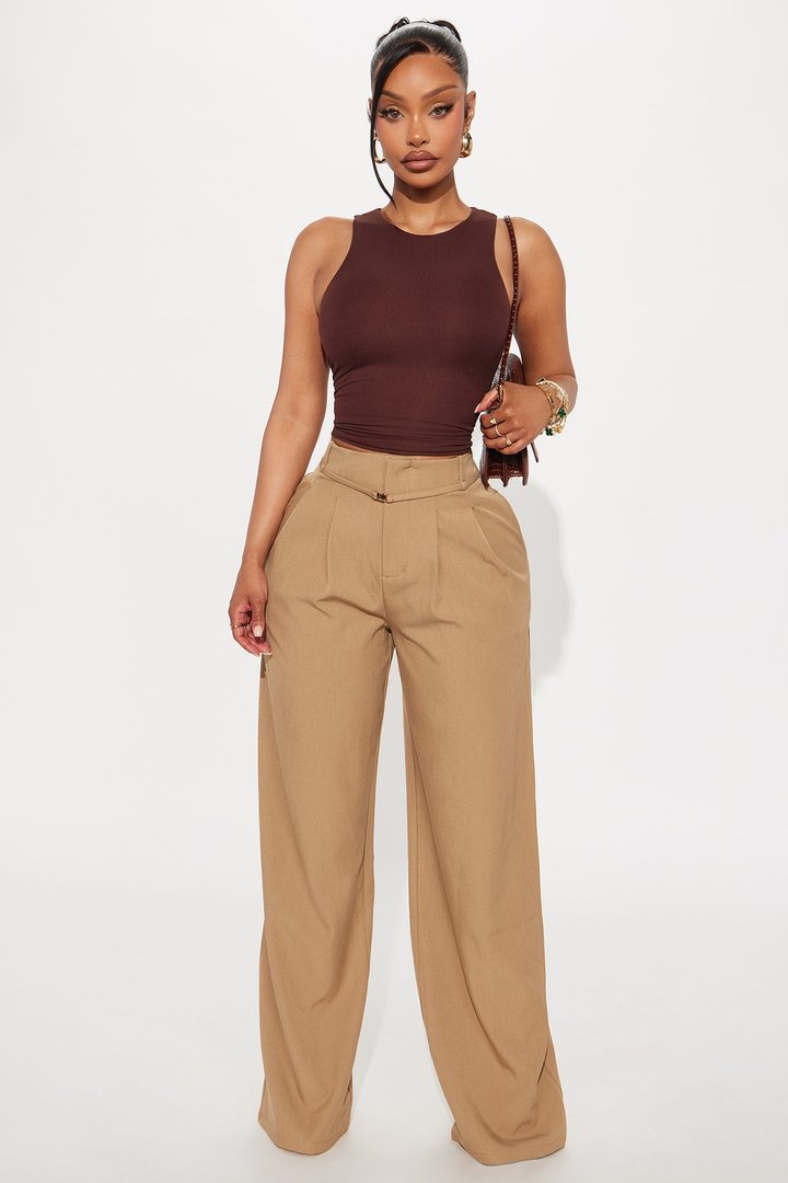 Sasha Racerback Ribbed Tank Top - Brown