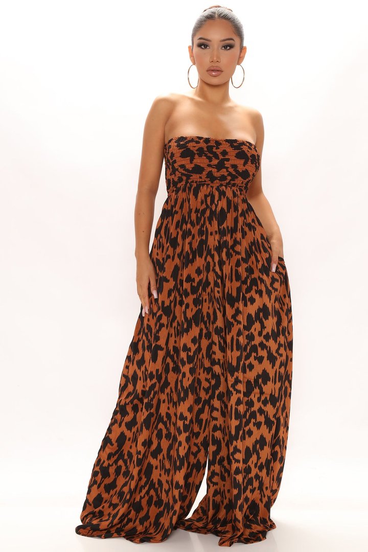 Summers In Capri Animal Jumpsuit - Brown Combo