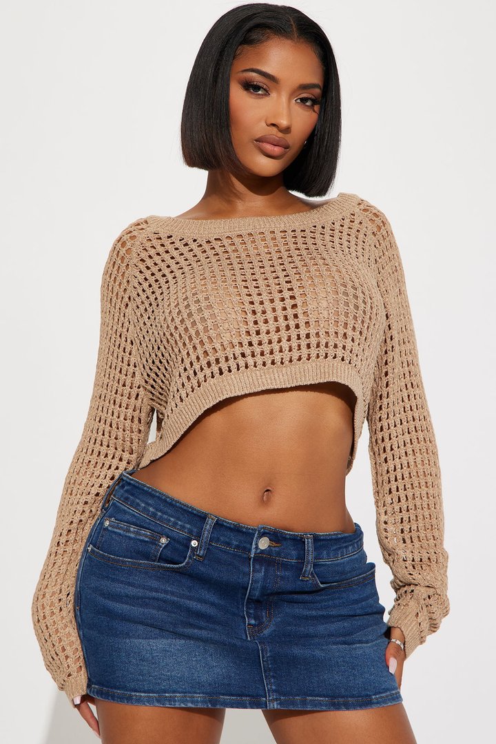 Parle Crochet Sweater Top - Taupe