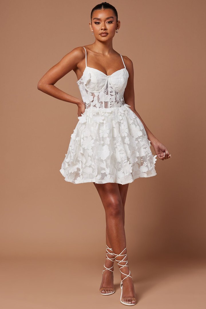 Heidi Embroidered Corset Mini Dress - White