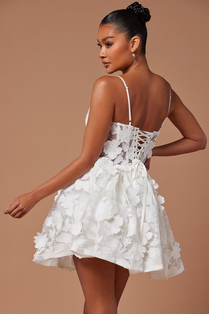 Heidi Embroidered Corset Mini Dress - White