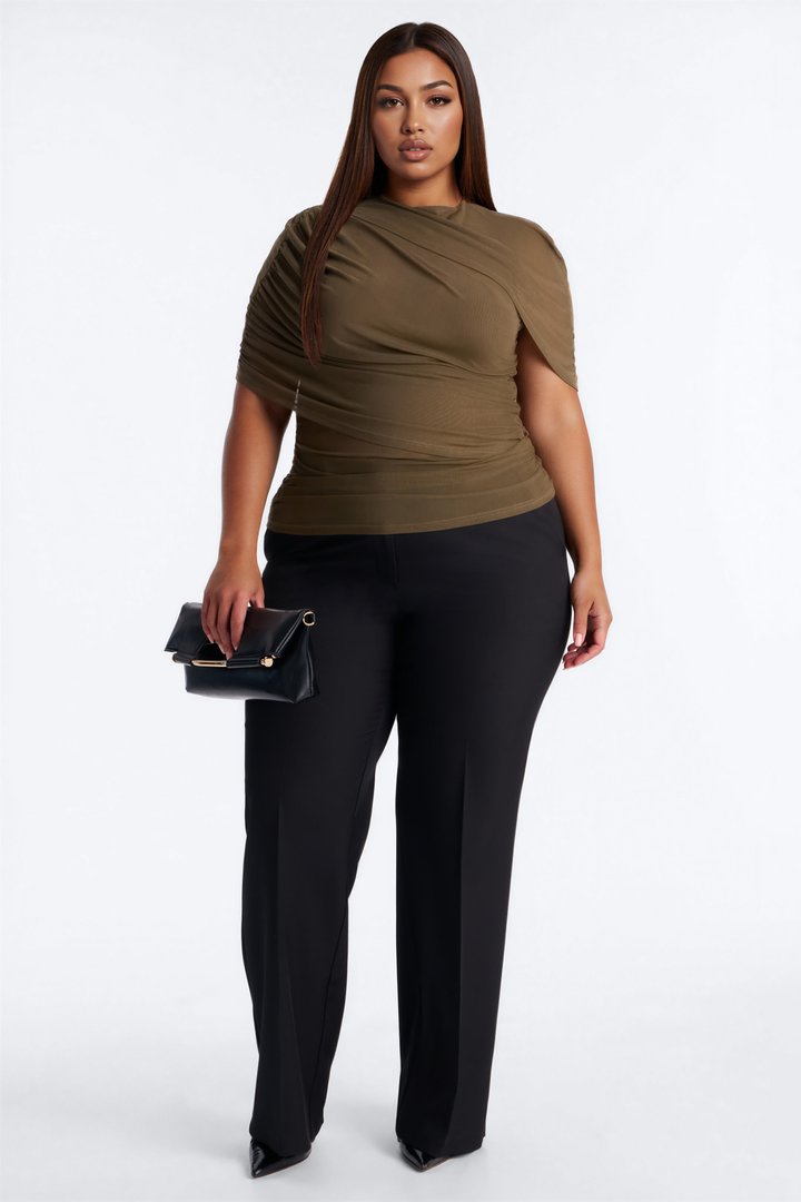 Kendall Mesh Mock Neck Short Sleeve Top - Olive