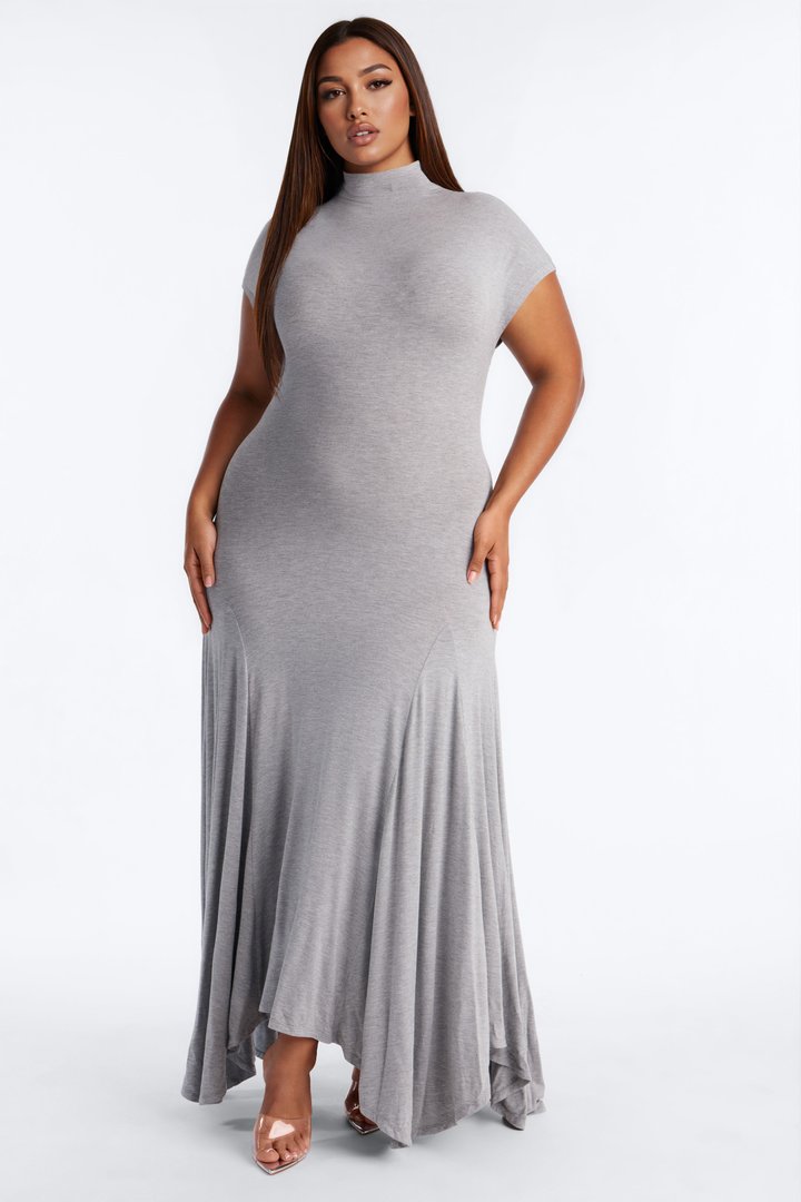 Subtle Statement Mock Neck Maxi Dress - Grey