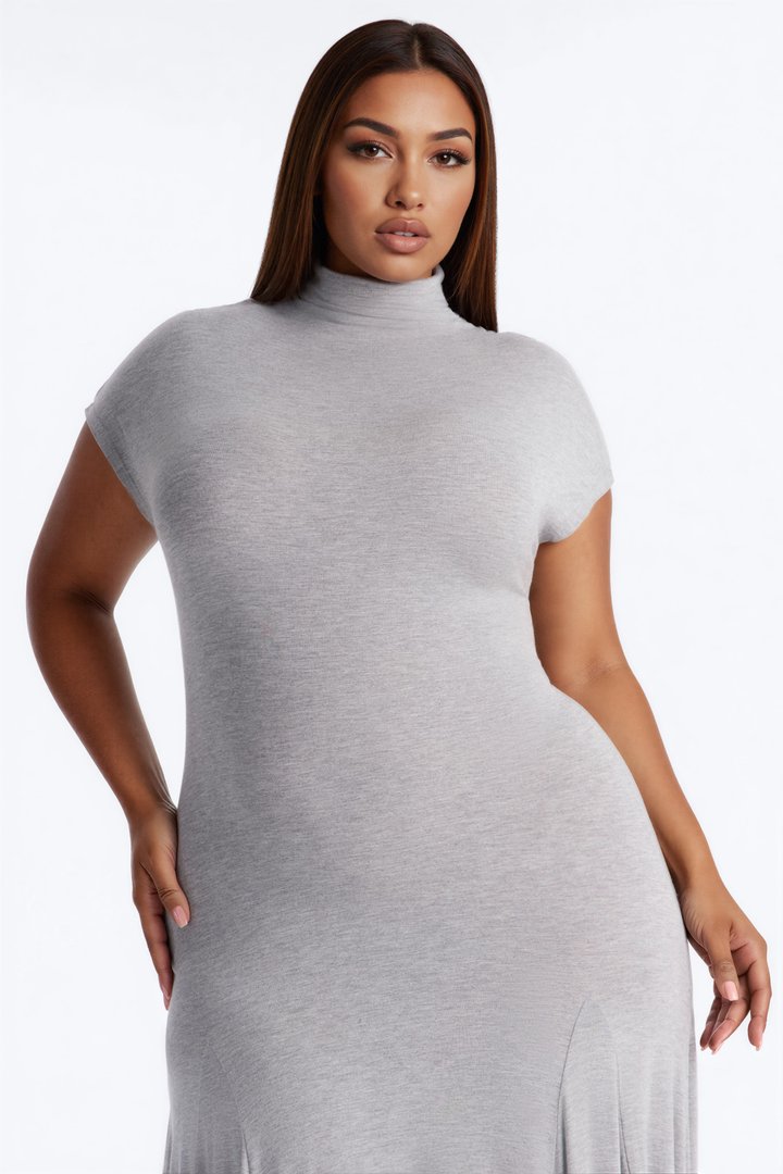 Subtle Statement Mock Neck Maxi Dress - Grey