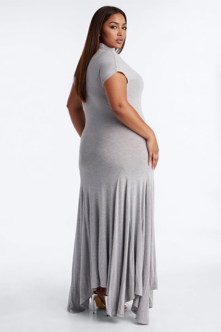 Subtle Statement Mock Neck Maxi Dress - Grey