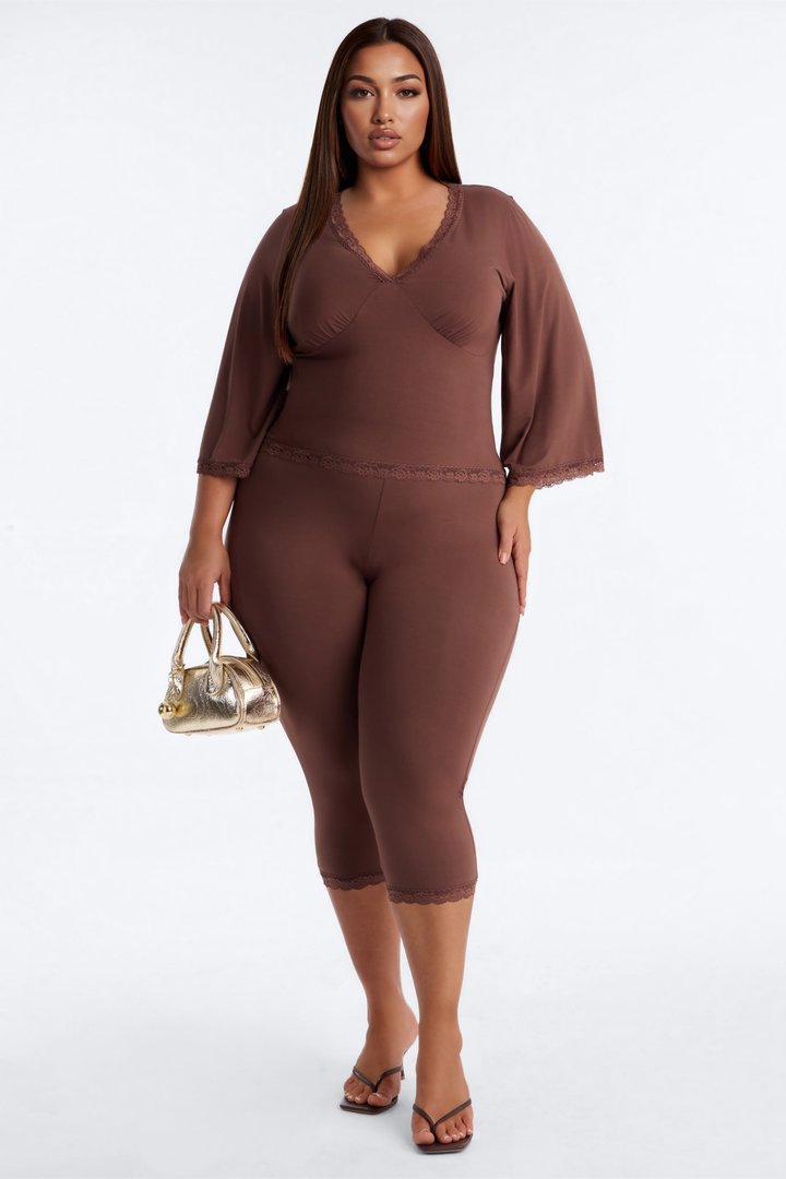 Bria Bell Sleeve Capri Set - Chocolate