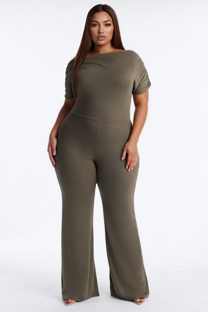 Date Night One Shoulder Jumpsuit - Olive