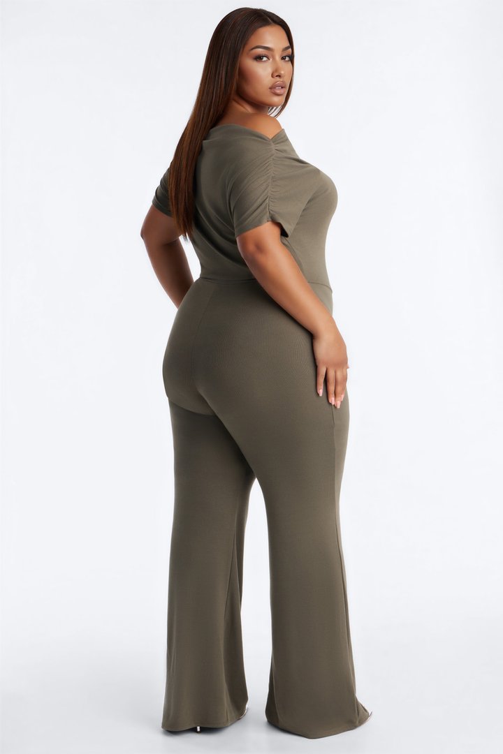 Date Night One Shoulder Jumpsuit - Olive