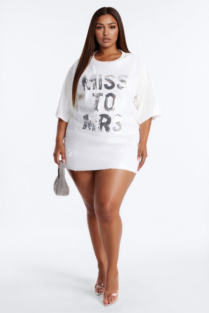 Miss To Mrs Sequin Shirt Mini Dress - White