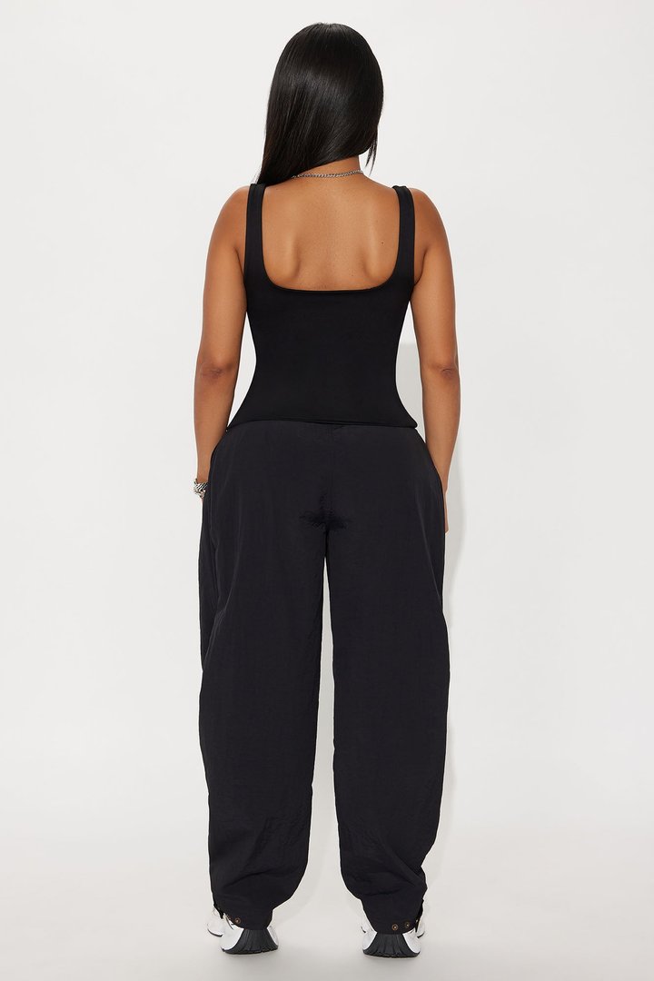 Contour Double Lined Square Neck Tank Top - Black