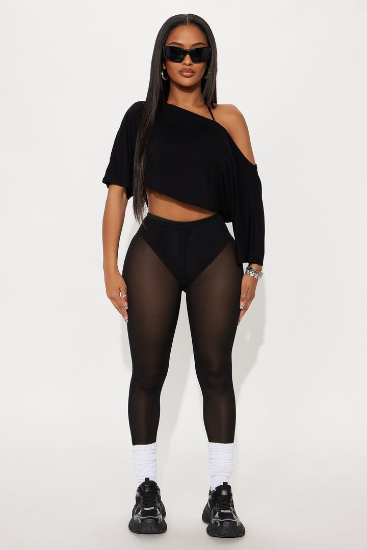 Modal Loose Off Shoulder Cropped Top - Black