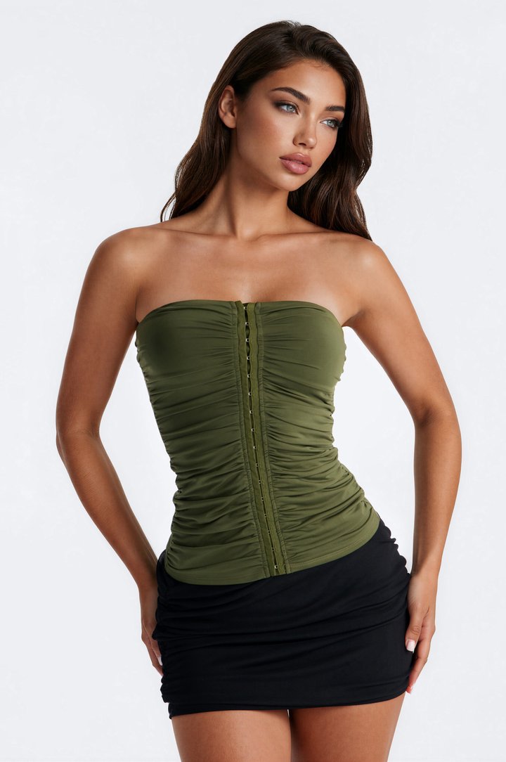 Run It Up Ruched Tube Top - Olive