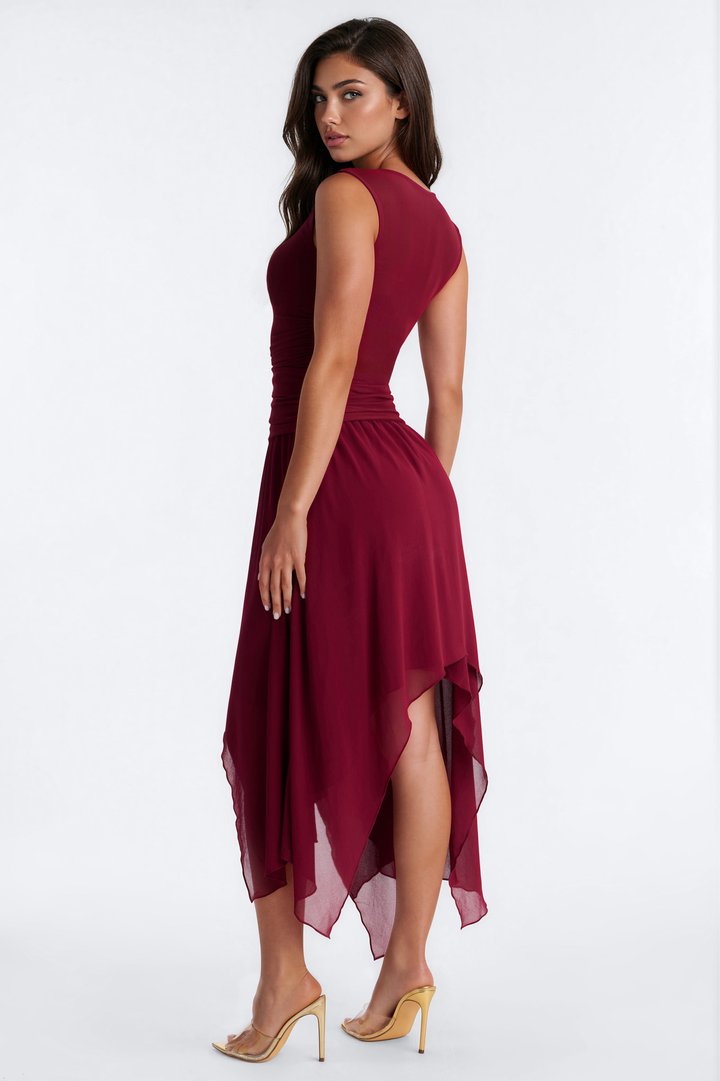 Roxi Mesh Midi Dress - Wine