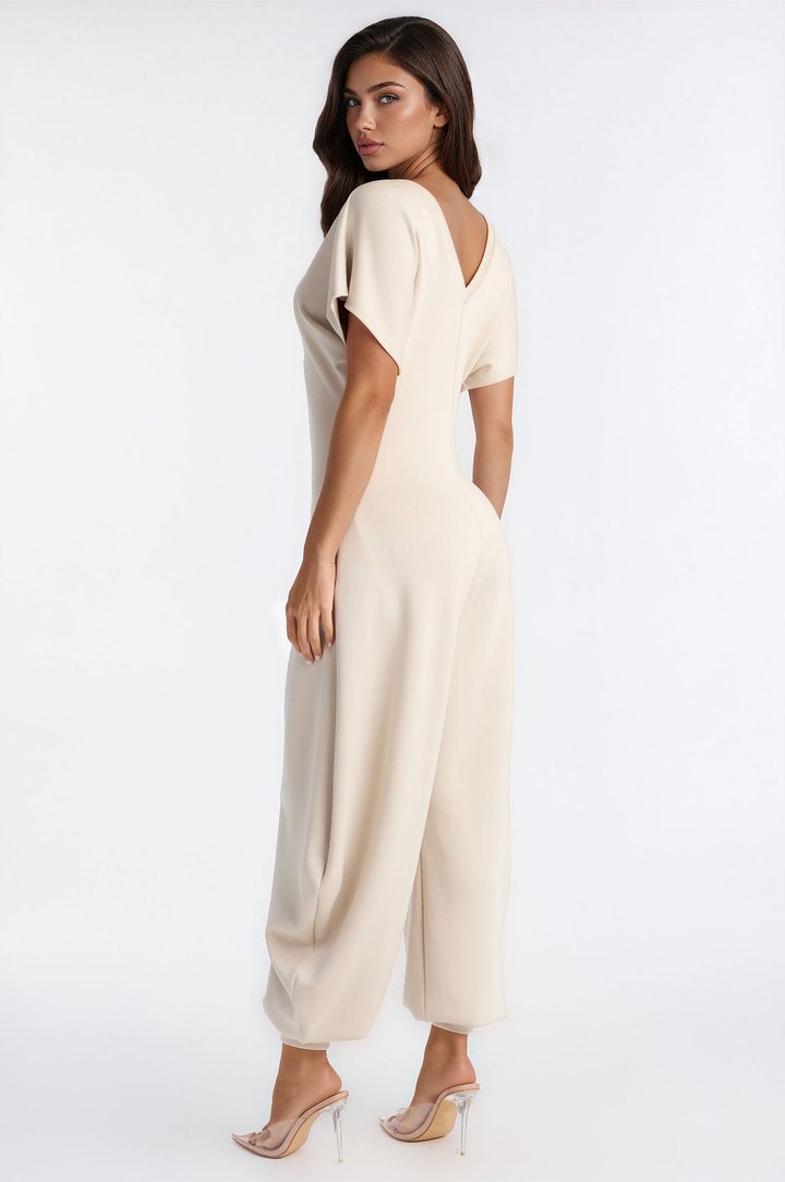 Let's Relax Barrel Wide Leg Jumpsuit - Cream