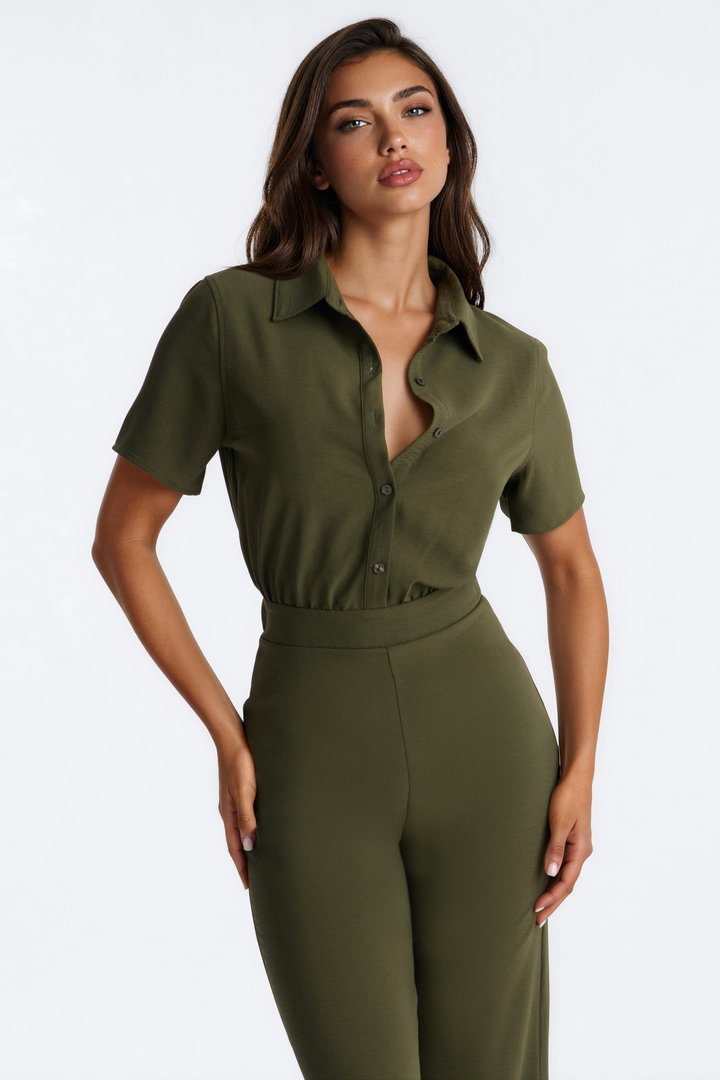 Makenzie Short Sleeve Jumpsuit - Olive